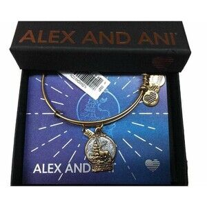 Alex and Ani Snow Globe Bangle Bracelet Rafaelian Gold New with Tag Box Card